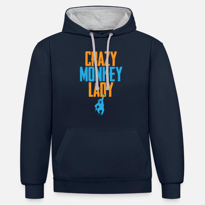 Dame de singe folle - Sweat à capuche contrasté - bleu marine/gris chiné