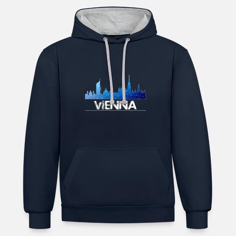 Skyline de Vienne - Sweat à capuche contrasté - bleu marine/gris chiné