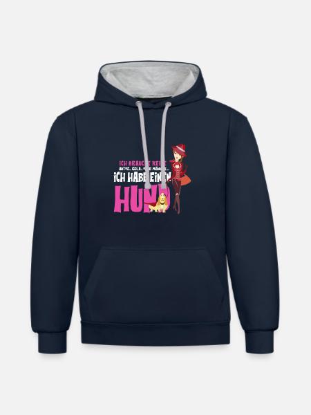 Hund Kvinder Mænd Hunde Penge Gave - Kontrast-hoodie - navy/gråmeleret