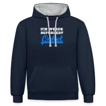 Je suis promu: Oncle | cadeau - Sweat à capuche contrasté - bleu marine/gris chiné - Devant - Nico (186cm)