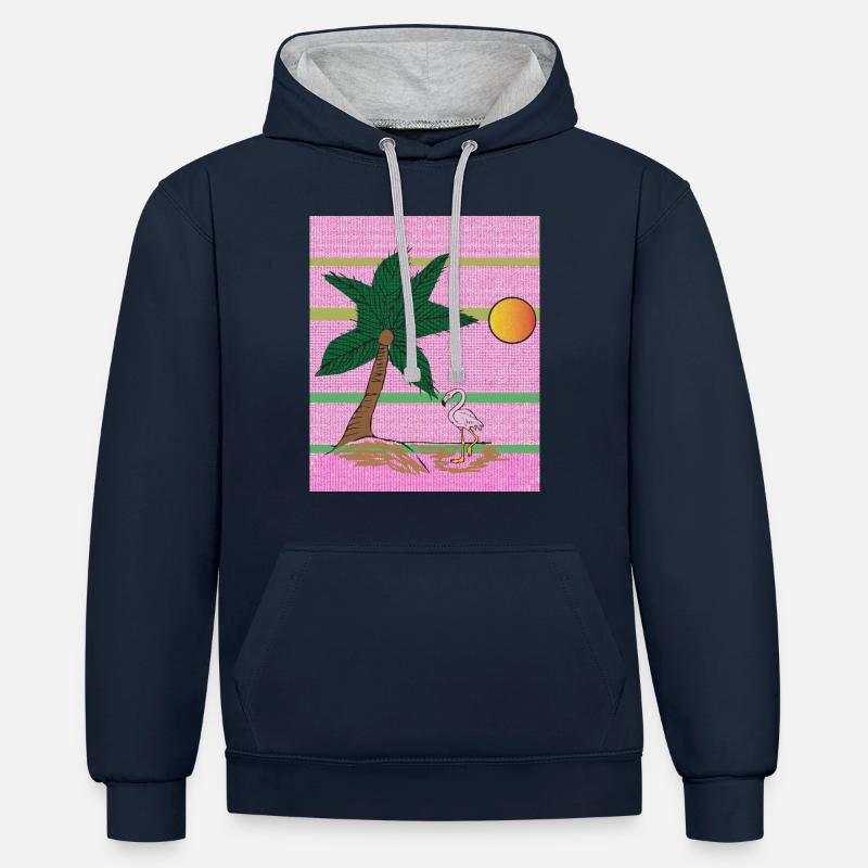 Flamant des îles - Sweat à capuche contrasté - bleu marine/gris chiné