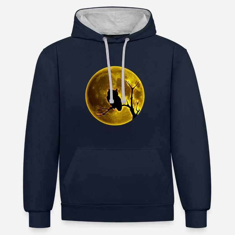 Eule - Kontrast-Hoodie - Navy/Grau meliert