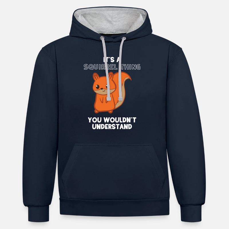 Écureuil - écureuil fan - écureuil - Sweat à capuche contrasté - bleu marine/gris chiné