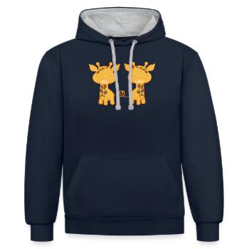 Girafe - Girafes - Girafe fan - Amour girafe - Sweat à capuche contrasté - bleu marine/gris chiné - Devant - Nico (186cm)