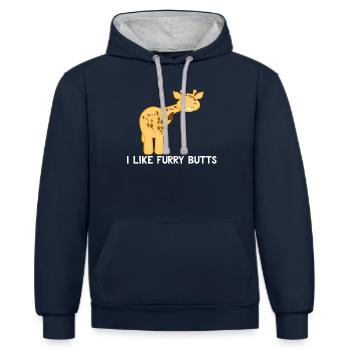 Girafe - Girafes - Fan de girafe - Drôle - Sweat à capuche contrasté - bleu marine/gris chiné - Devant - Nico (186cm)