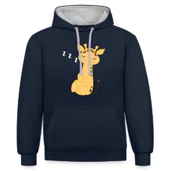 Girafe - girafes - fan de girafe - lève-tard - Sweat à capuche contrasté - bleu marine/gris chiné - Devant - Nico (186cm)