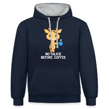 Girafe - Girafe - Girafe fan - Pas de café - Sweat à capuche contrasté - bleu marine/gris chiné - Devant - Nico (186cm)
