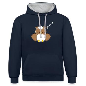 Chouette - chouette - hibou - chouette t-shirt - dormant - Sweat à capuche contrasté - bleu marine/gris chiné - Devant - Nico (186cm)