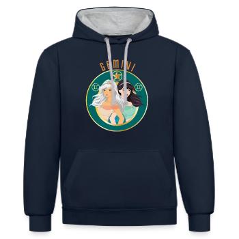 Zodiaque - Horoscope - Gémeaux - Cadeaux - Sweat à capuche contrasté - bleu marine/gris chiné - Devant - Nico (186cm)