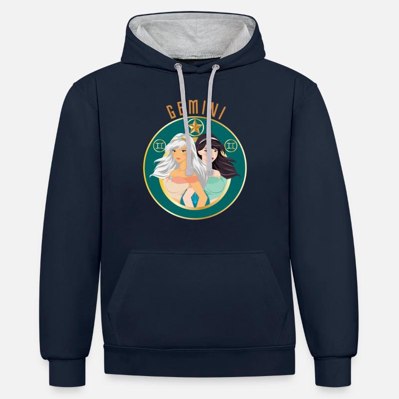 Zodiaque - Horoscope - Gémeaux - Cadeaux - Sweat à capuche contrasté - bleu marine/gris chiné