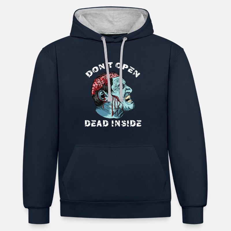 Zombie - Don't Open Dead Inside - Kontrast-Hoodie - Navy/Grau meliert