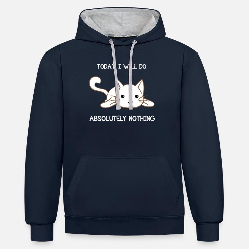 Chat - chats T-shirt - chats - lazybones - Sweat à capuche contrasté - bleu marine/gris chiné