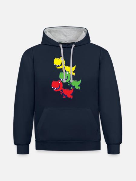 Dinosaurier T-Rex Babys - Kontrast-Hoodie - Navy/Grau meliert