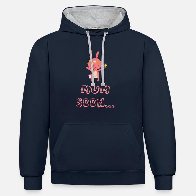 T-shirt de naissance pour bébé - Sweat à capuche contrasté - bleu marine/gris chiné