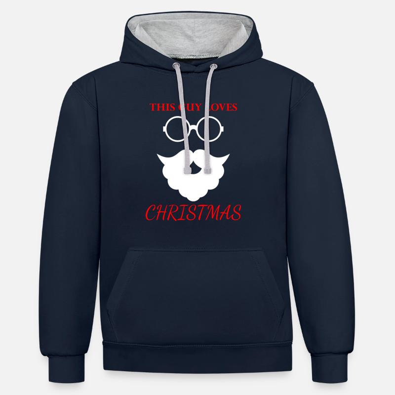 Père Noël - Sweat à capuche contrasté - bleu marine/gris chiné