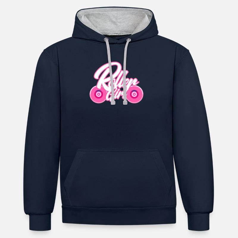 Fille de rouleau - Sweat à capuche contrasté - bleu marine/gris chiné