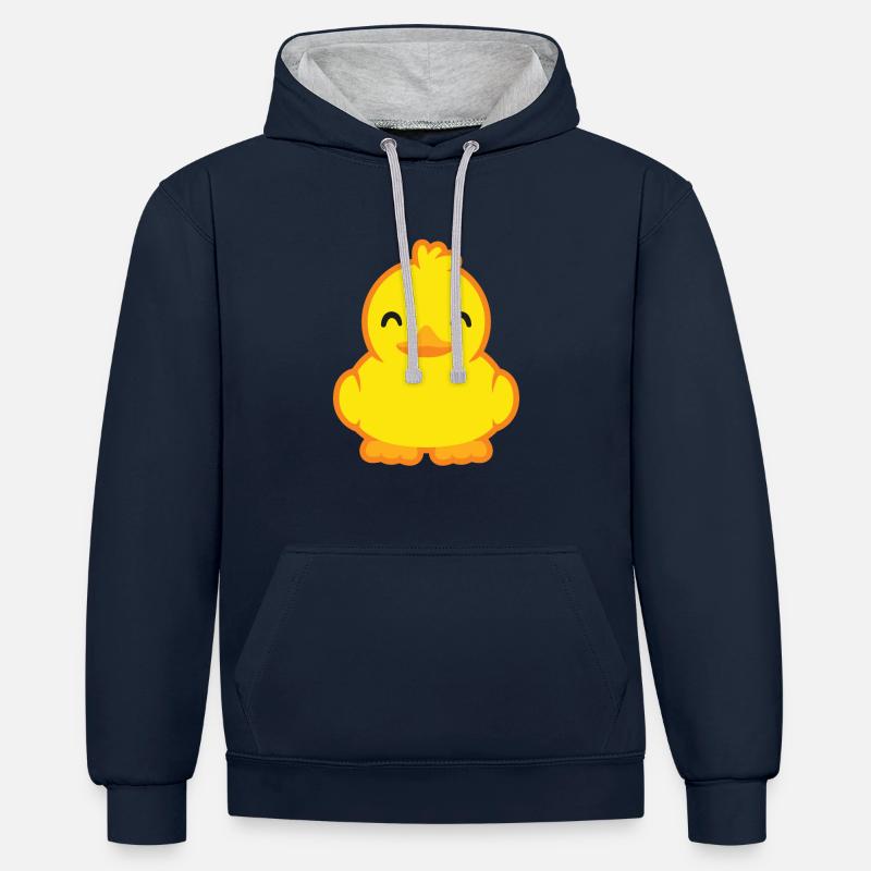 Canard doux en jaune - Sweat à capuche contrasté - bleu marine/gris chiné