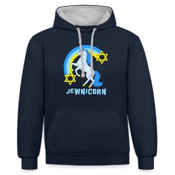 Judentum Einhorn Davidstern Jüdisch Juden - Kontrast-Hoodie - Navy/Grau meliert - Vorne - Nico (186cm)