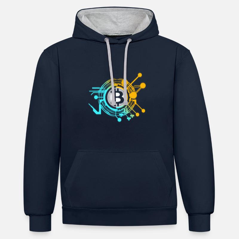 Bitcoin - Sweat à capuche contrasté - bleu marine/gris chiné