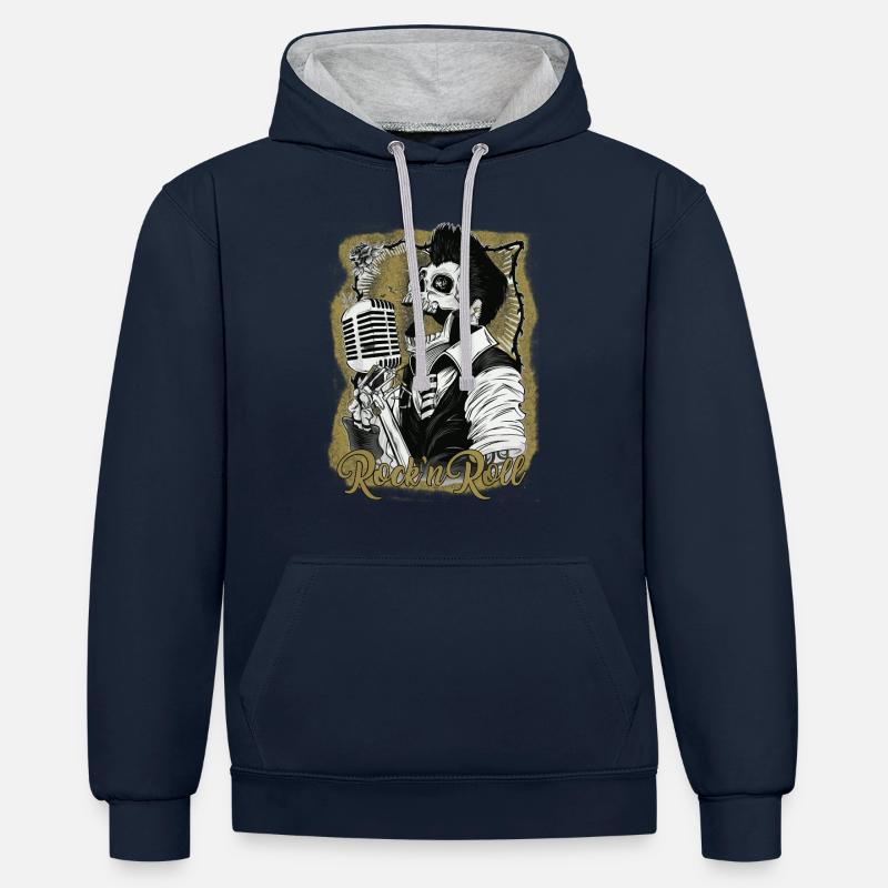 rocknroll - Sweat à capuche contrasté - bleu marine/gris chiné