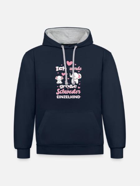 Ich werde große Schwester - Kontrast-Hoodie - Navy/Grau meliert