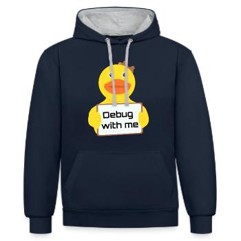 Rubber Duck - Gomme - Debug with me - Sweat à capuche contrasté - bleu marine/gris chiné - Devant - Nico (186cm)