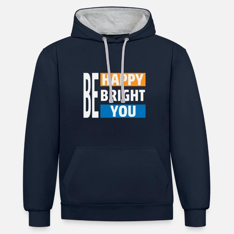 Soyez heureux et brillant - Sweat à capuche contrasté - bleu marine/gris chiné
