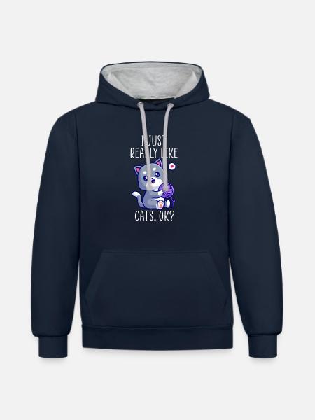cute cat lover design - Contrast hoodie - navy/heather grey