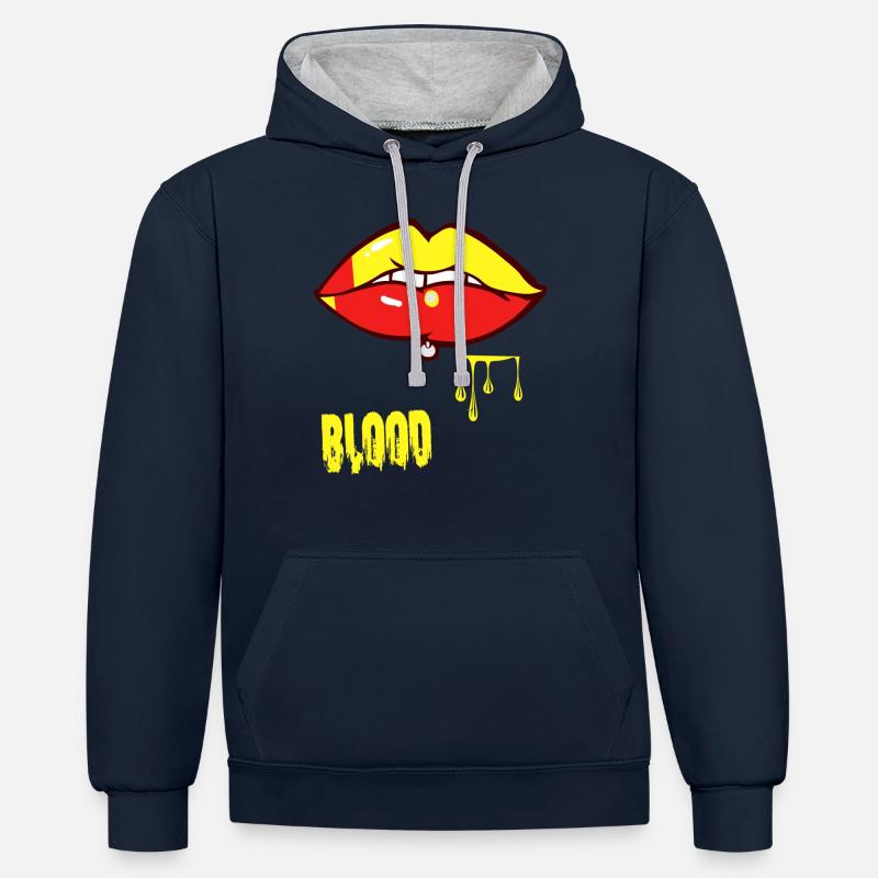 piercing & sang - Sweat à capuche contrasté - bleu marine/gris chiné