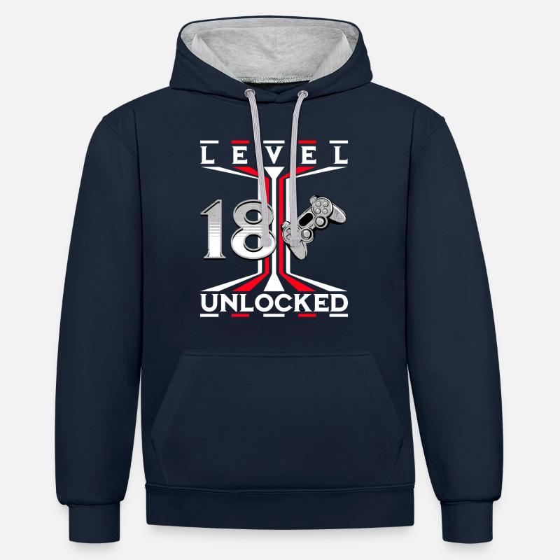 Niveau 18 Déverrouillé - Sweat à capuche contrasté - bleu marine/gris chiné