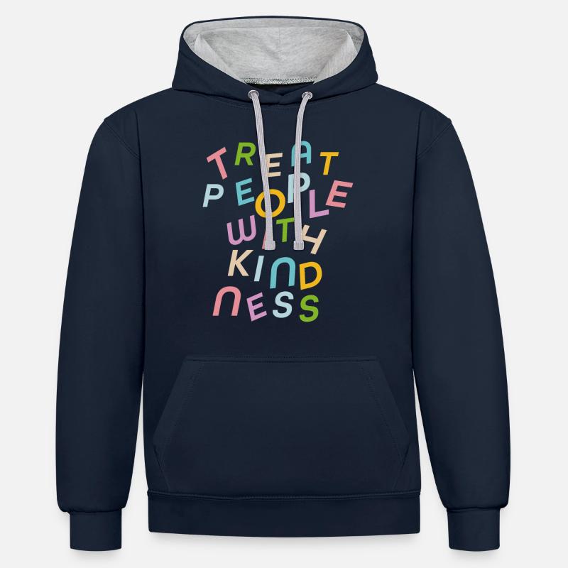 Behandle Menschen mit Freundlichkeit - Kontrast-Hoodie - Navy/Grau meliert