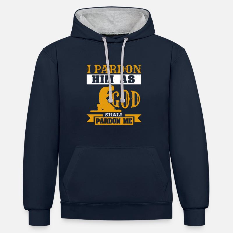 JE LUI PARDONNE COMME DIEU - Sweat à capuche contrasté - bleu marine/gris chiné