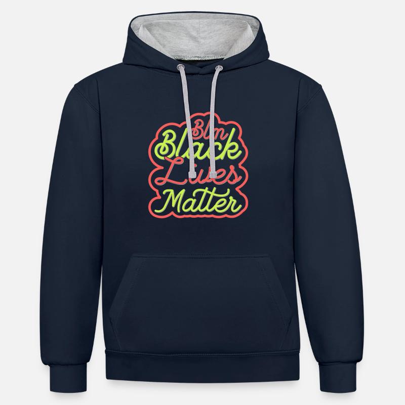 La vie des Noirs compte - Sweat à capuche contrasté - bleu marine/gris chiné