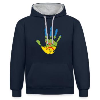 AMAZIGH BERBERE KABYLE Z AMAZIGH - Sweat à capuche contrasté - bleu marine/gris chiné - Devant - Nico (186cm)