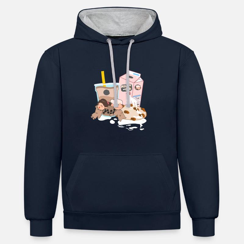 Biscuits et lait - Sweat à capuche contrasté - bleu marine/gris chiné