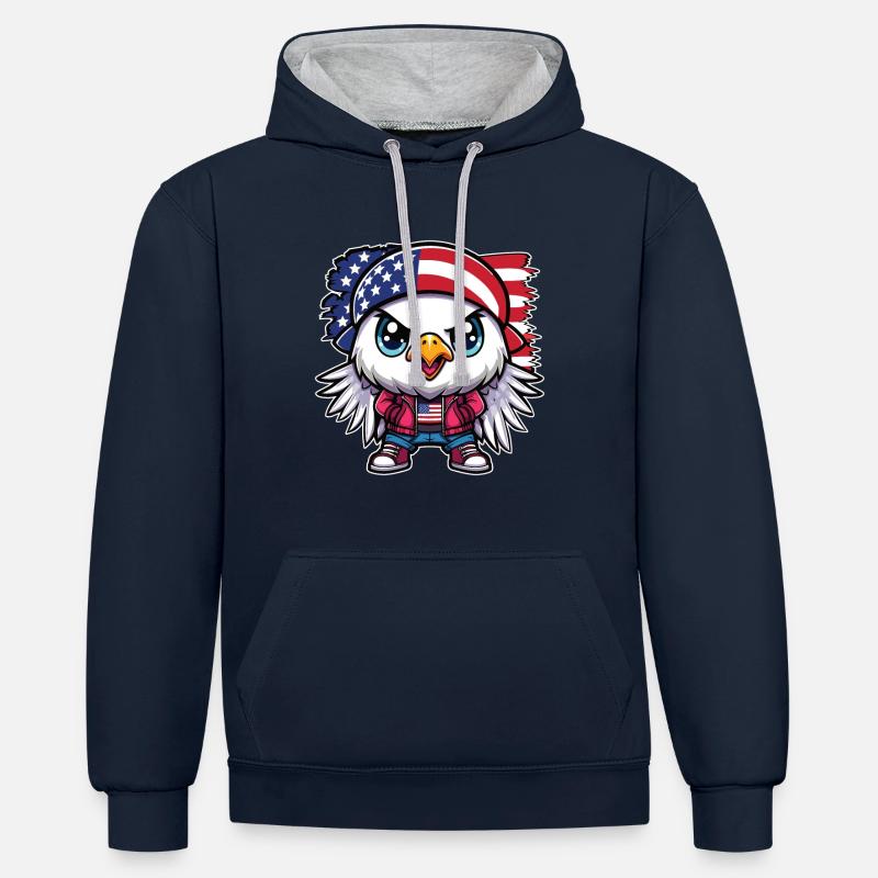 Aigle adolescent drapeau américain - Sweat à capuche contrasté - bleu marine/gris chiné