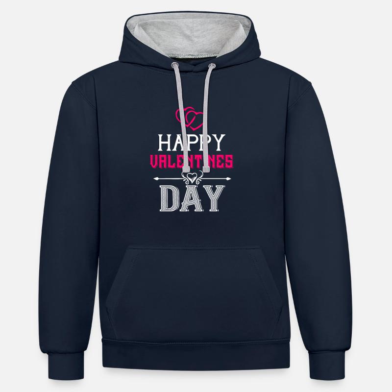 Bonne Saint-Valentin - Sweat à capuche contrasté - bleu marine/gris chiné
