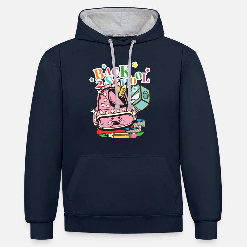 Fournitures scolaires - Sweat à capuche contrasté - bleu marine/gris chiné