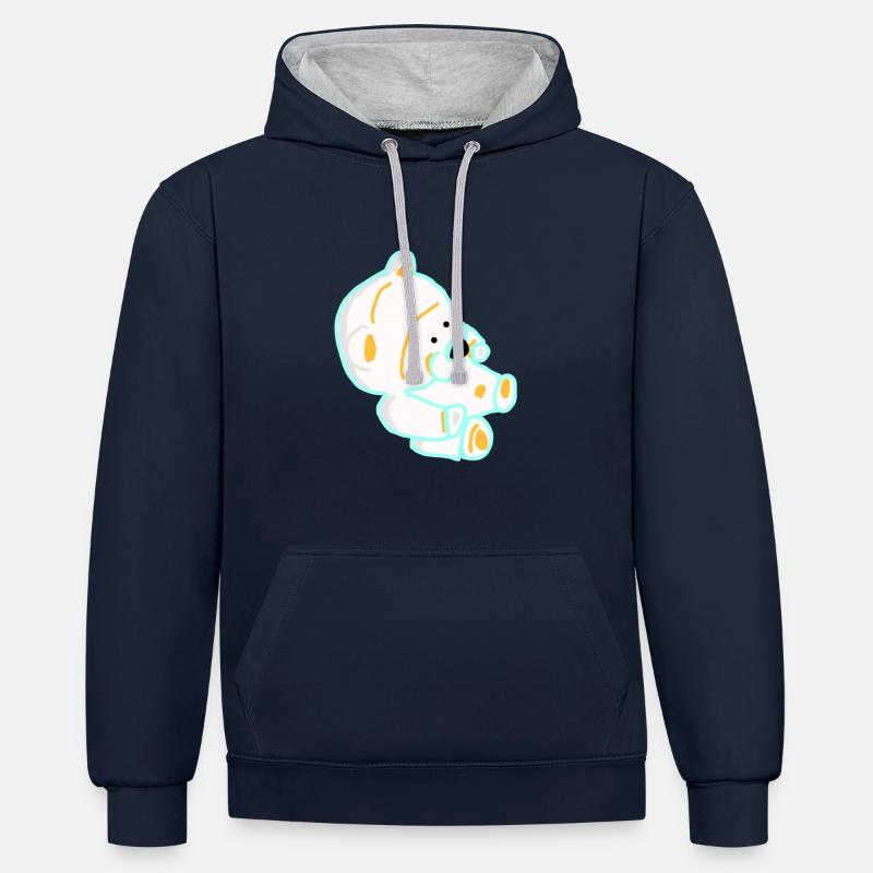 Dessin d’ours - Sweat à capuche contrasté - bleu marine/gris chiné