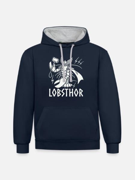 Lobster lobsthor funny viking sea fish valhalla - Contrast hoodie - navy/heather grey