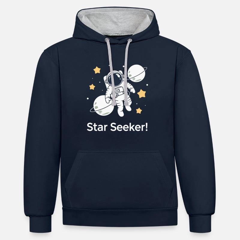 CHERCHEUR D’ÉTOILES - Sweat à capuche contrasté - bleu marine/gris chiné