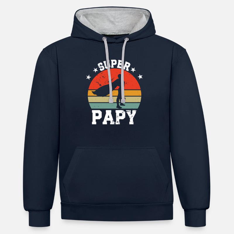 Super papa - Sweat à capuche contrasté - bleu marine/gris chiné