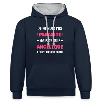 angelique - Sweat à capuche contrasté - bleu marine/gris chiné - Devant - Nico (186cm)