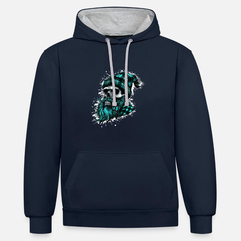 Crâne de bûcheron - Sweat à capuche contrasté - bleu marine/gris chiné