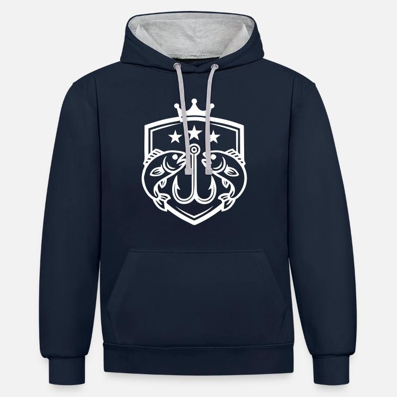 Fish Hook Fish Icon - Contrast hoodie - navy/heather grey