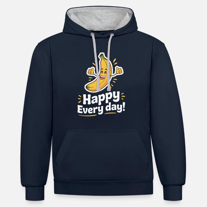 HEUREUX TOUS LES JOURS - Sweat à capuche contrasté - bleu marine/gris chiné