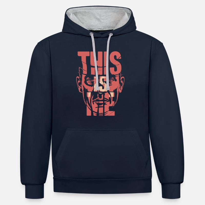 C’EST MOI - Sweat à capuche contrasté - bleu marine/gris chiné