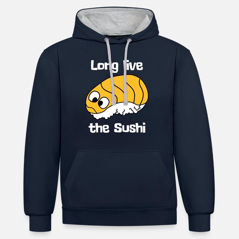 Long live the Sushi - Kontrast-Hoodie - Navy/Grau meliert