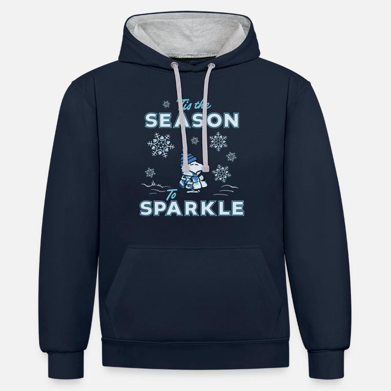 Peanuts Design Hiver C’est La Saison De Briller - Sweat à capuche contrasté - bleu marine/gris chiné