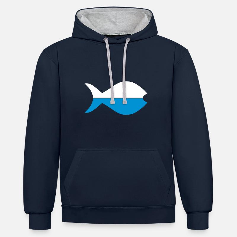 Deux moitiés de poisson - Sweat à capuche contrasté - bleu marine/gris chiné